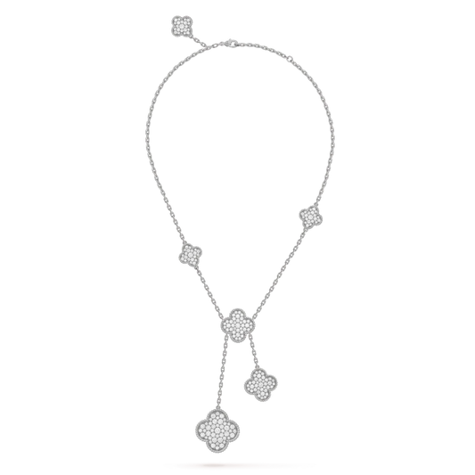 [Moco]CLOVER 5 MOTIFS SILVER DIAMONDS NECKLACE