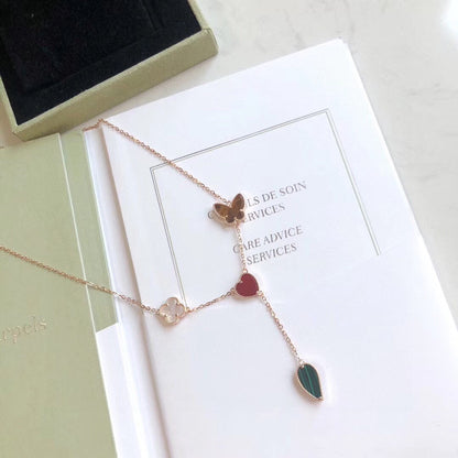 [Moco]LUCKY SPRING 4 MOTIFS ROSE GOLD NECKLACE