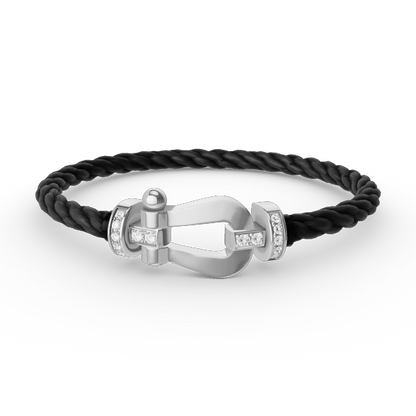 [Moco]FORCE LARGE HORSESHOE HALF DIAMOND BRACELET SILVER